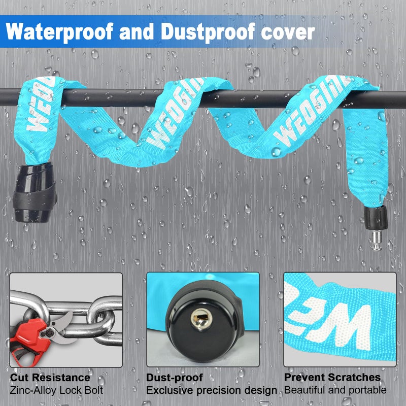 Weogine Bike Lock, Heavy Duty Anti-Theft 2.72 Ft Security Chain with 3 Keys, Waterproof for Bicycle,Scooter, Motorcycle, Door, Gate, Fence - Image 4